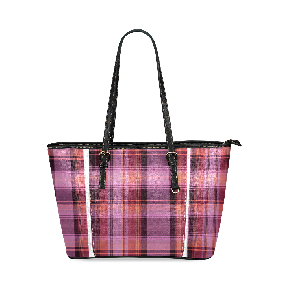 PINK PLAID Leather Tote Bag/Large (Model 1640)