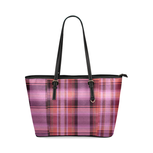 PINK PLAID Leather Tote Bag/Small (Model 1640)
