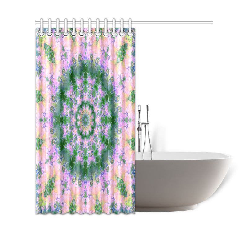 Rose Pink Green Explosion of Flowers Mandala Shower Curtain 69"x70"