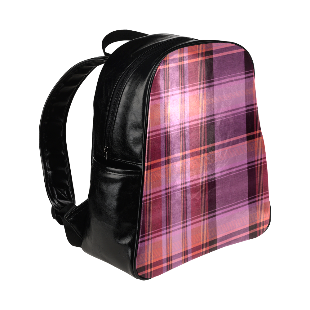 PINK PLAID Multi-Pockets Backpack (Model 1636)