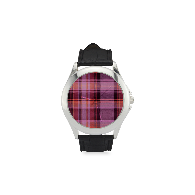 PINK PLAID Women's Classic Leather Strap Watch(Model 203)