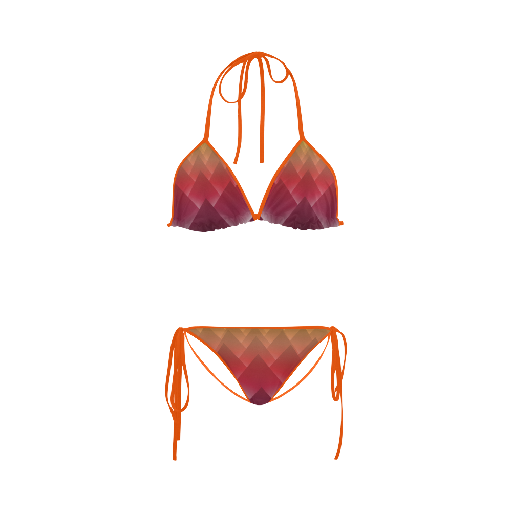 Glowing Red 3D Pyramids Custom Bikini Swimsuit