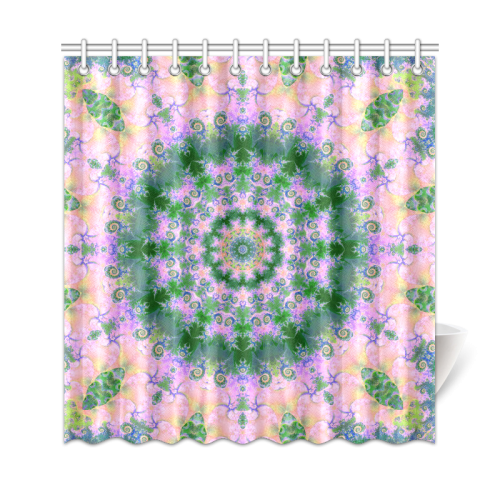 Rose Pink Green Explosion of Flowers Mandala Shower Curtain 69"x72"