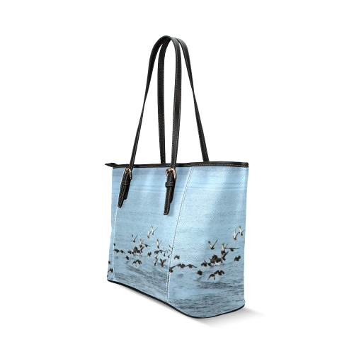 Flock Off Leather Tote Bag/Large (Model 1640)