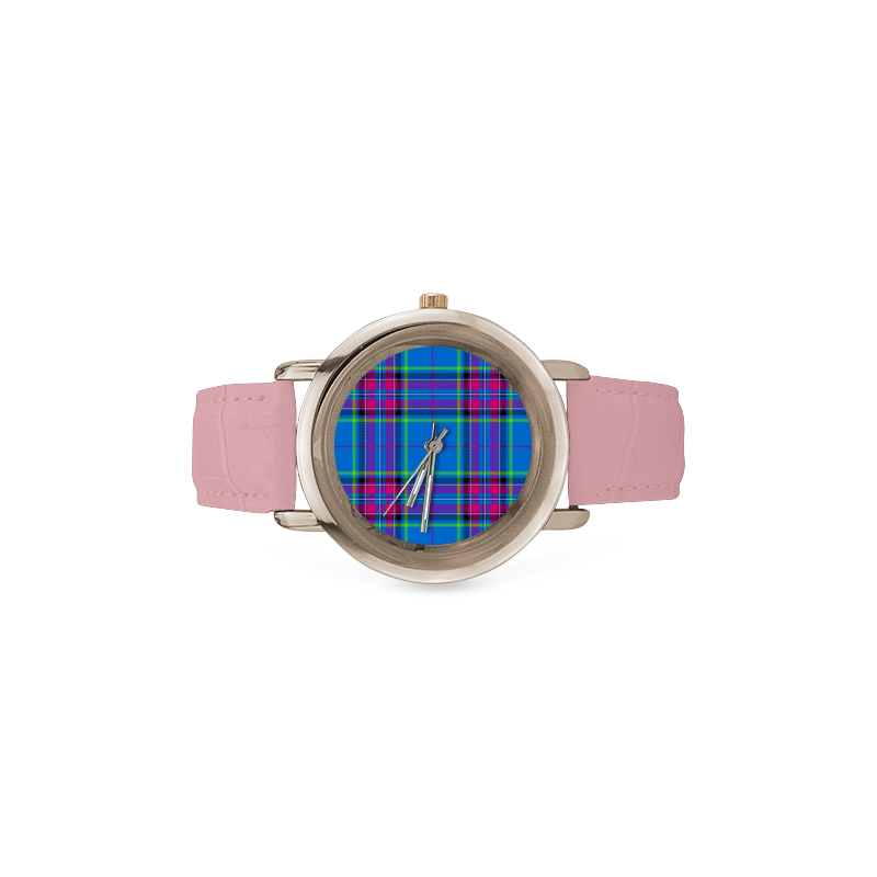 TARTAN-BLUE Women's Rose Gold Leather Strap Watch(Model 201)