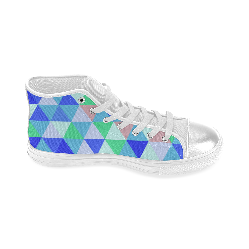 Blue Geometric Triangle Pattern Women's Classic High Top Canvas Shoes (Model 017)