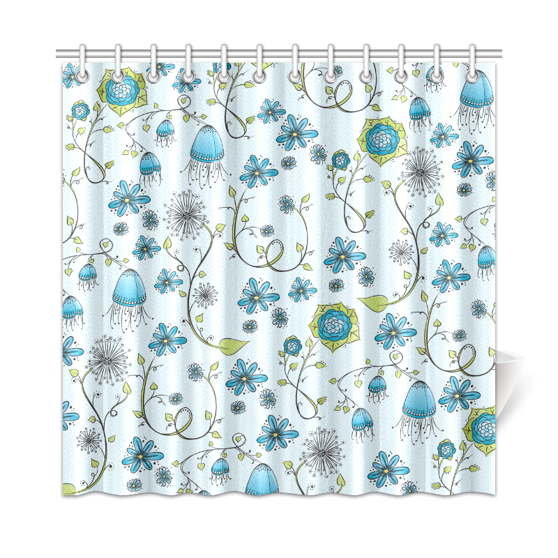 blue fantasy doodle flower pattern Shower Curtain 72"x72"