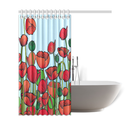field of poppy flowers red floral Shower Curtain 69"x72"