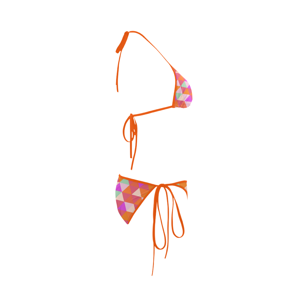 Orange Geometric Triangle Pattern Custom Bikini Swimsuit