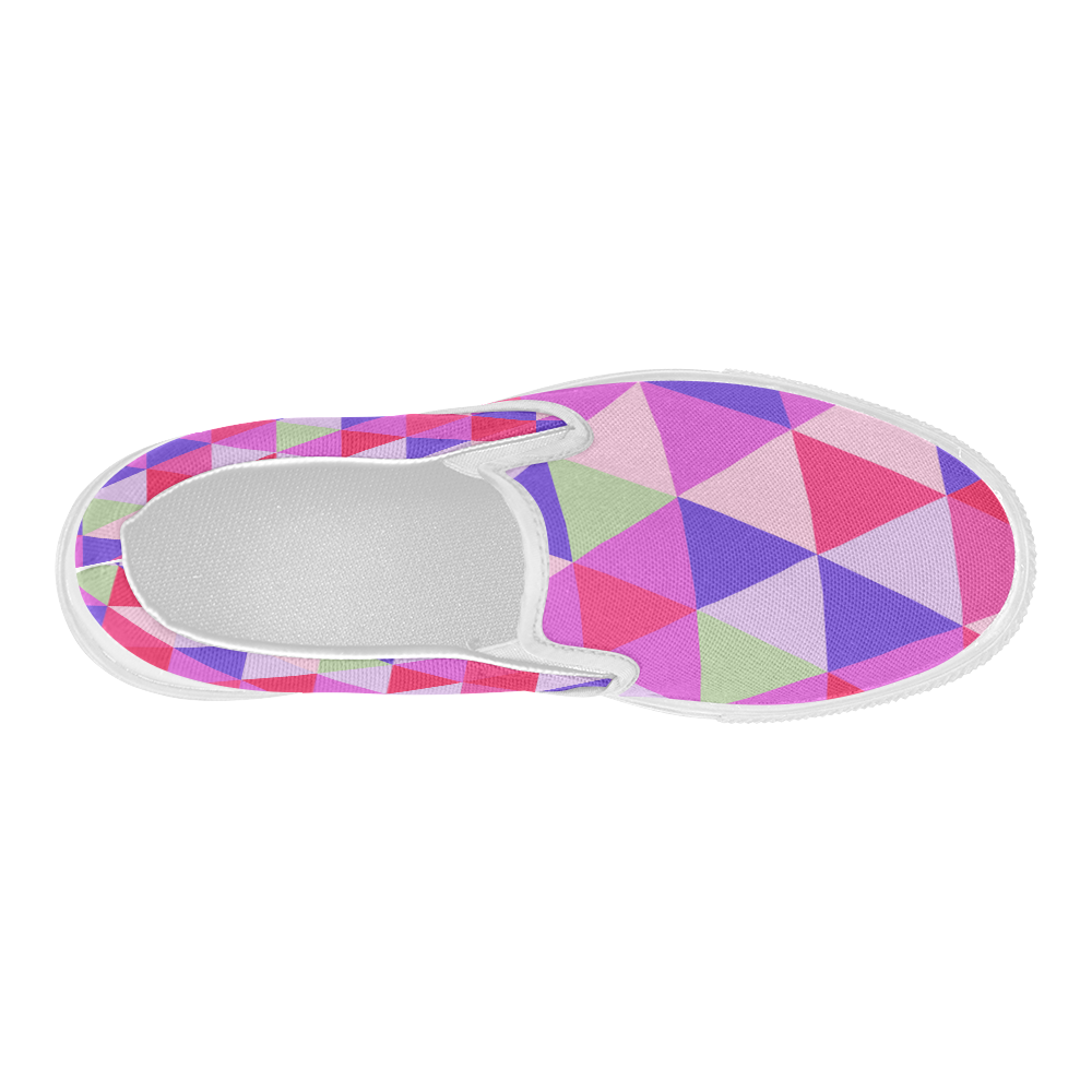 Pink Geometric Triangle Pattern Women's Slip-on Canvas Shoes (Model 019)