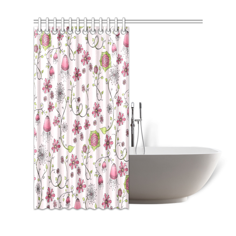 pink fantasy doodle flower pattern Shower Curtain 69"x72"