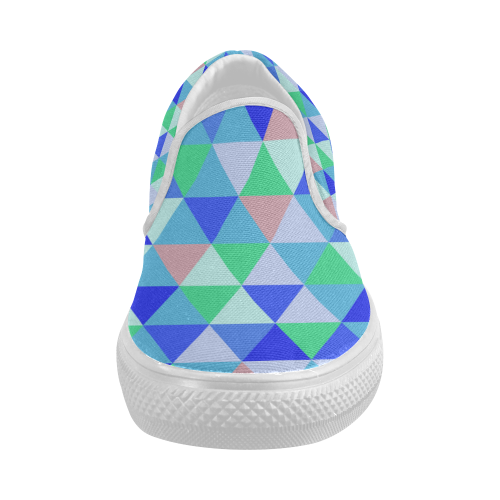 Blue Geometric Triangle Pattern Women's Slip-on Canvas Shoes (Model 019)