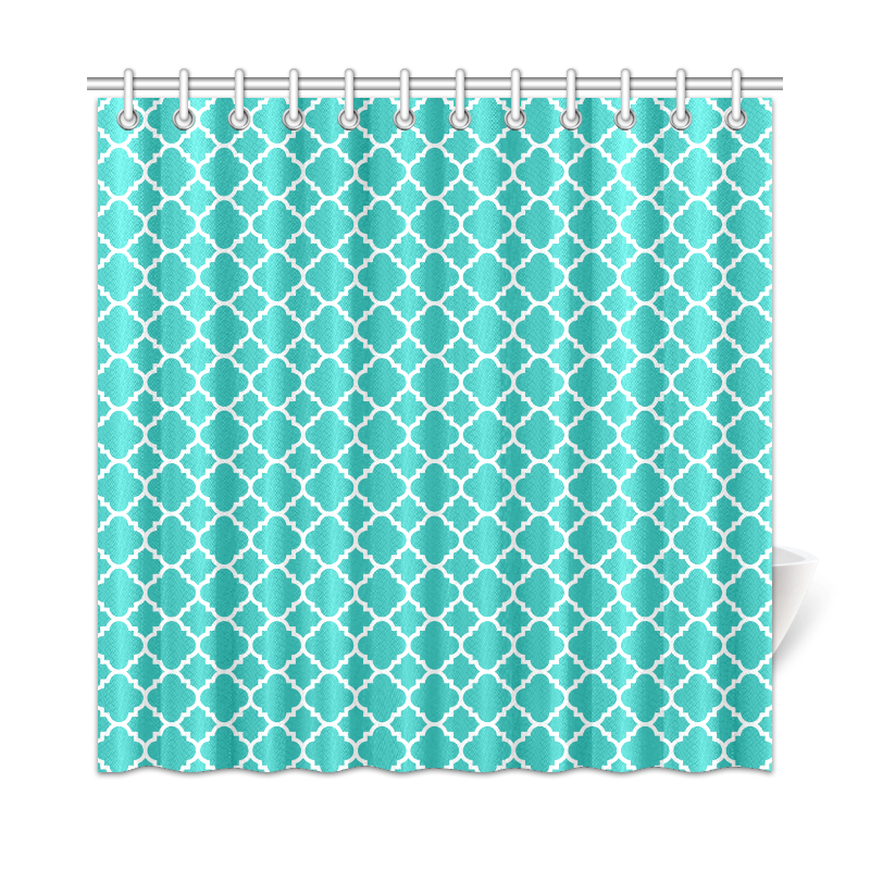 turquoise white quatrefoil classic pattern Shower Curtain 72"x72"