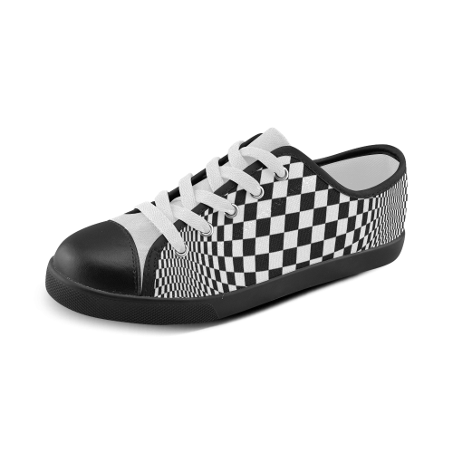 Optical Illusion Checkers Chequers Canvas Kid's Shoes (Model 016)
