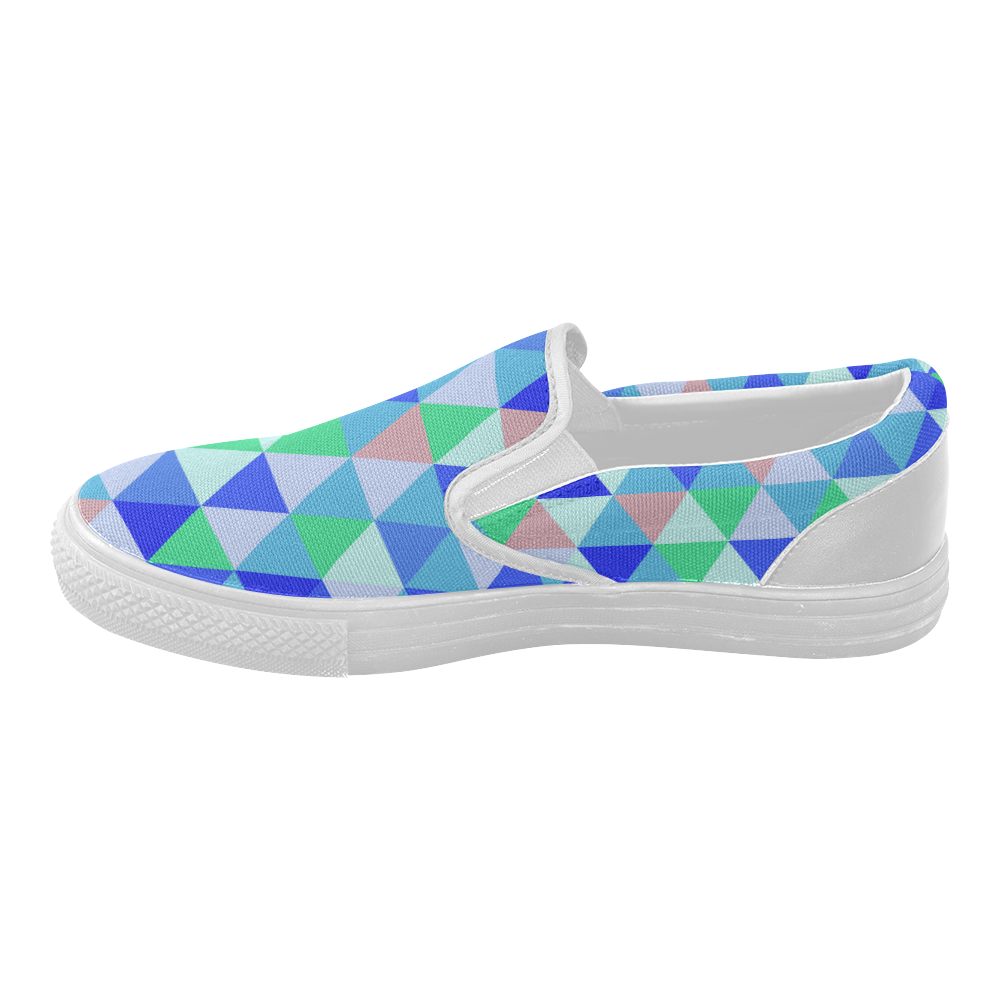 Blue Geometric Triangle Pattern Women's Slip-on Canvas Shoes (Model 019)