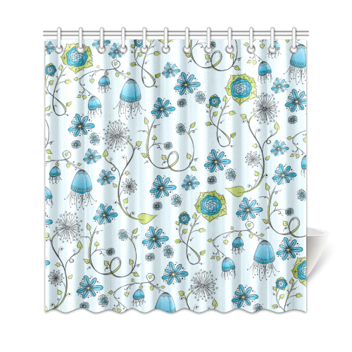 blue fantasy doodle flower pattern Shower Curtain 69"x72"