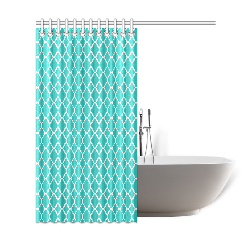 turquoise white quatrefoil classic pattern Shower Curtain 69"x72"