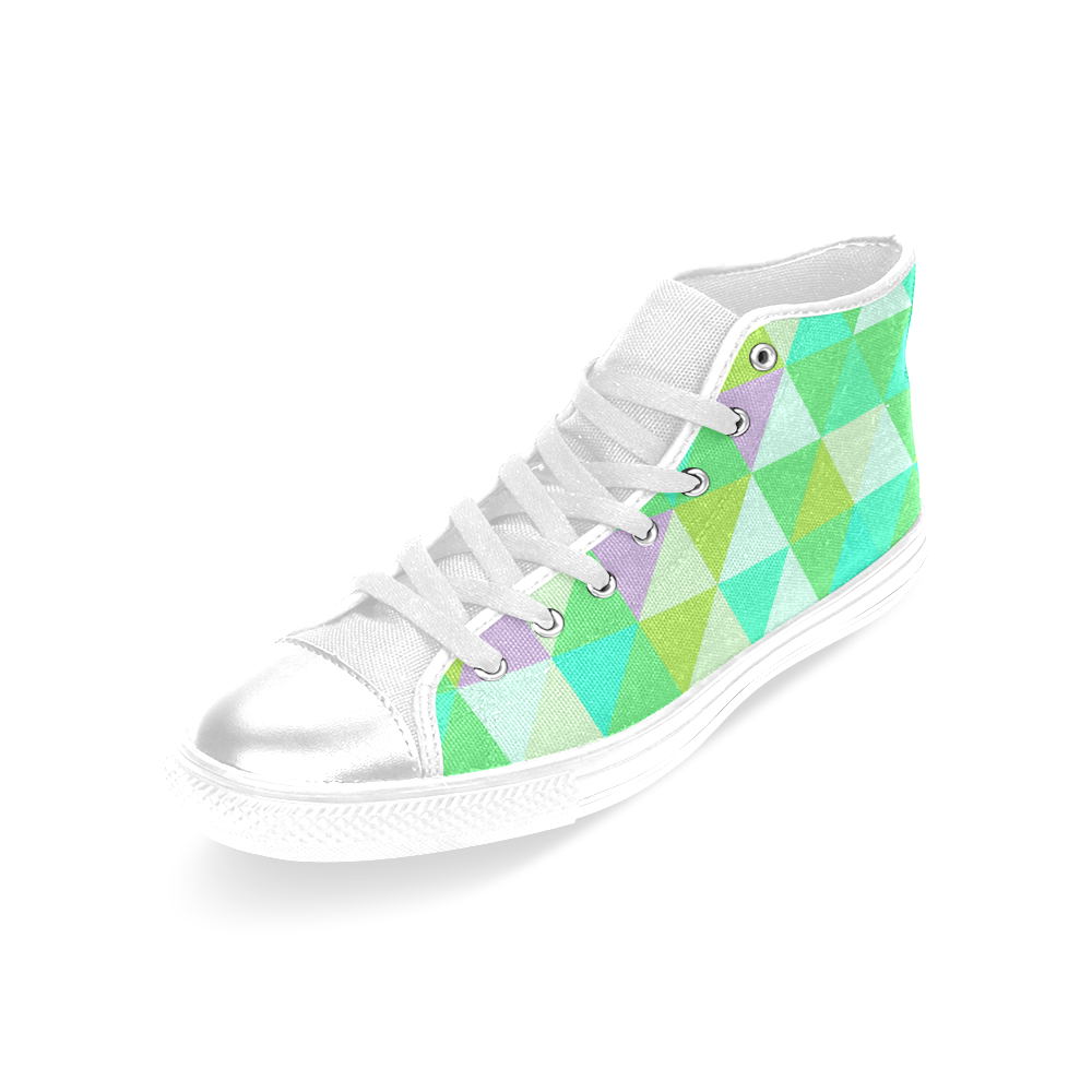 Green Geometric Triangle Pattern Women's Classic High Top Canvas Shoes (Model 017)