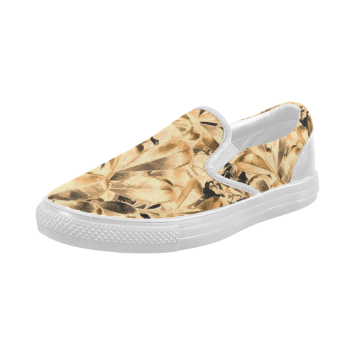 Foliage #2 Gold - Jera Nour Women's Slip-on Canvas Shoes (Model 019)