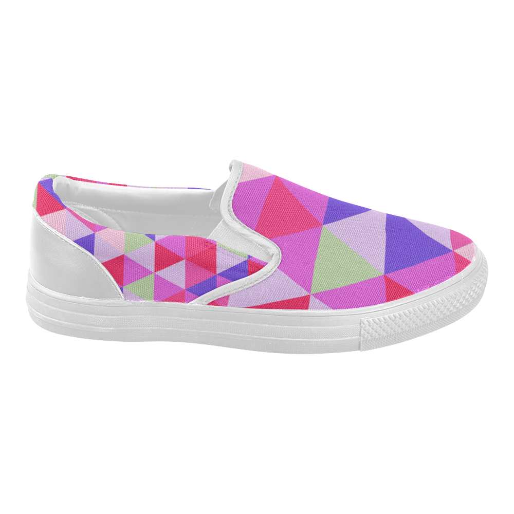 Pink Geometric Triangle Pattern Women's Slip-on Canvas Shoes (Model 019)