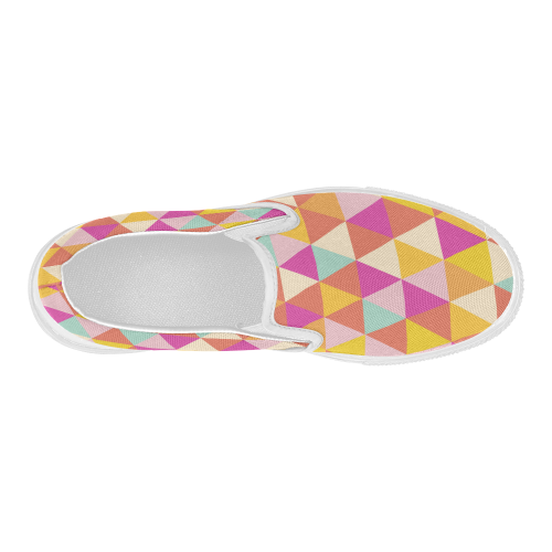 Yellow Geometric Triangle Pattern Women's Slip-on Canvas Shoes (Model 019)