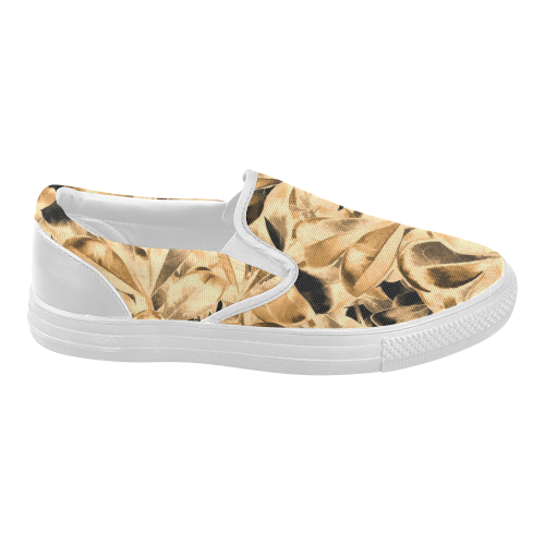 Foliage #2 Gold - Jera Nour Women's Slip-on Canvas Shoes (Model 019)