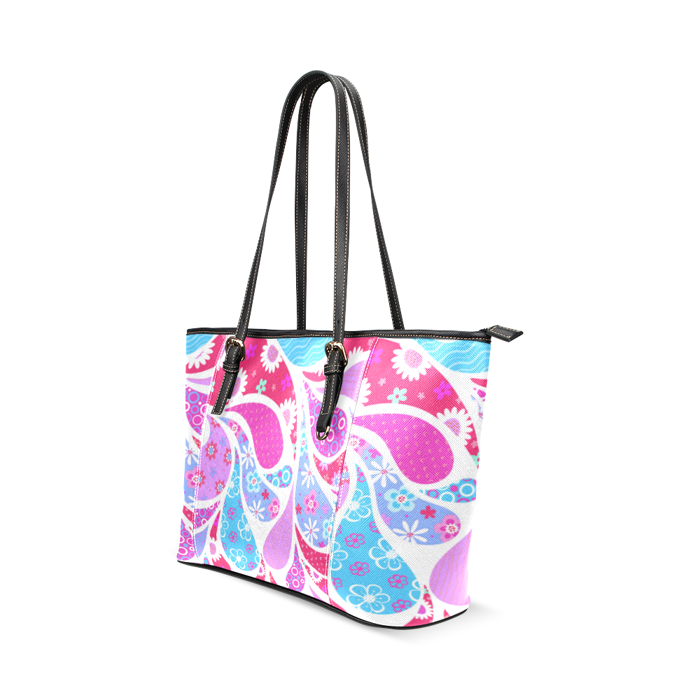 Paisley Drops Leather Tote Bag/Small (Model 1640)