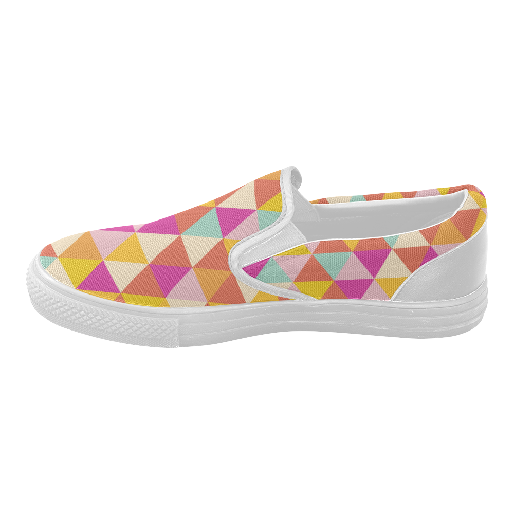 Yellow Geometric Triangle Pattern Women's Slip-on Canvas Shoes (Model 019)