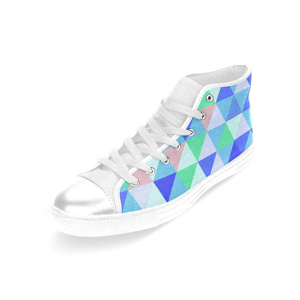 Blue Geometric Triangle Pattern Women's Classic High Top Canvas Shoes (Model 017)