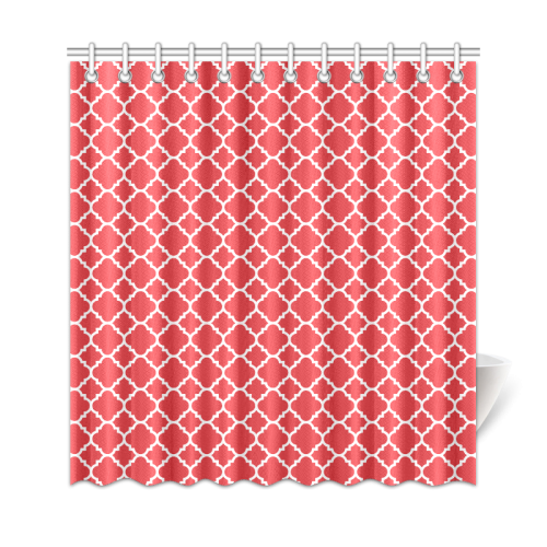 red white quatrefoil classic pattern Shower Curtain 69"x72"