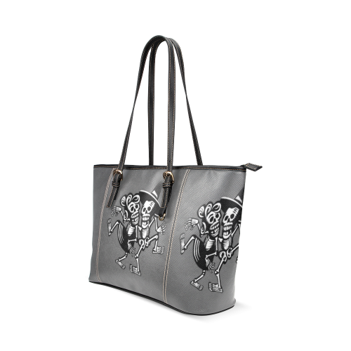 lets dance- Skulls Leather Tote Bag/Large (Model 1640)