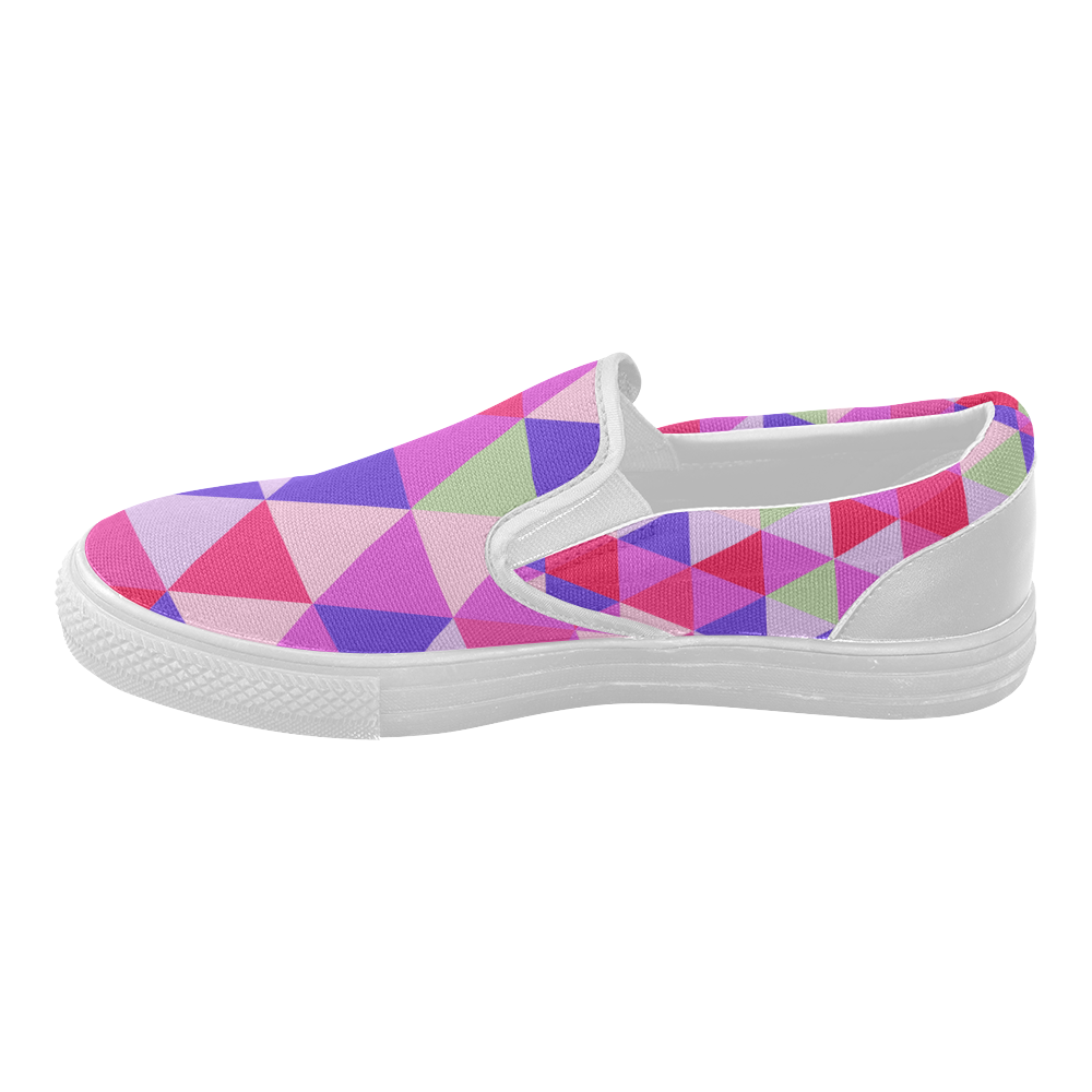 Pink Geometric Triangle Pattern Women's Slip-on Canvas Shoes (Model 019)
