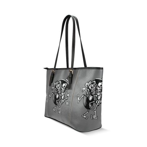 lets dance- Skulls Leather Tote Bag/Large (Model 1640)