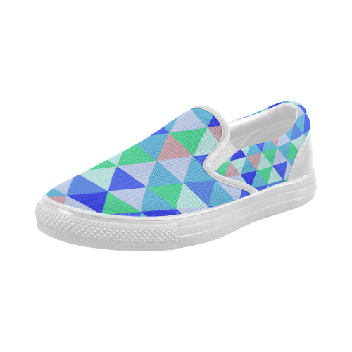 Blue Geometric Triangle Pattern Women's Slip-on Canvas Shoes (Model 019)