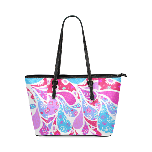 Paisley Drops Leather Tote Bag/Small (Model 1640)