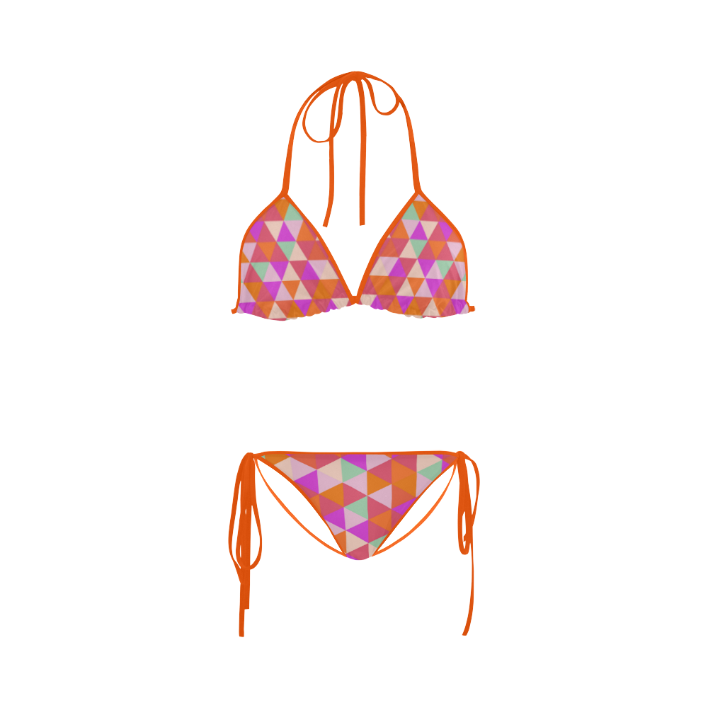 Orange Geometric Triangle Pattern Custom Bikini Swimsuit