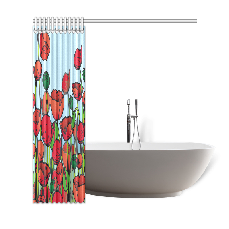 field of poppy flowers red floral Shower Curtain 69"x72"