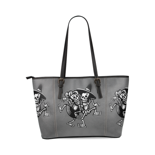 lets dance- Skulls Leather Tote Bag/Large (Model 1640)