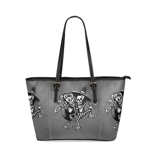 lets dance- Skulls Leather Tote Bag/Large (Model 1640)