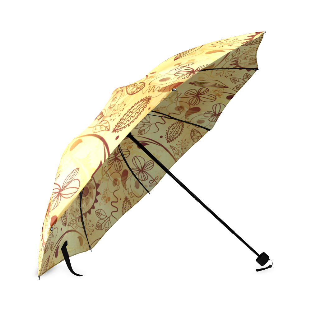 Gold Floral Doodle Foldable Umbrella (Model U01)