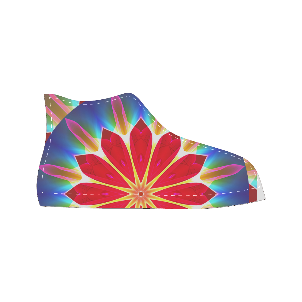 Blue Ice Flowers Red Abstract Modern Petals Zen Women's Classic High Top Canvas Shoes (Model 017)