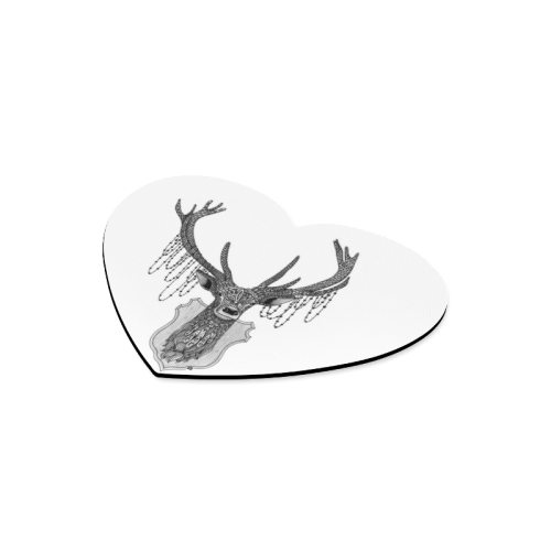 Ornate Deer head drawing - pattern art Heart-shaped Mousepad