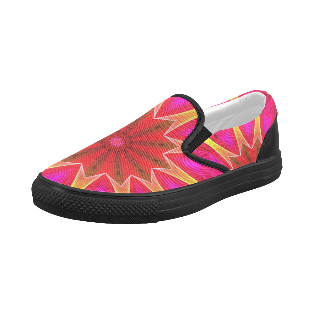 Cherry Daffodil Abstract Modern Pink Flowers Zen Women's Slip-on Canvas Shoes (Model 019)