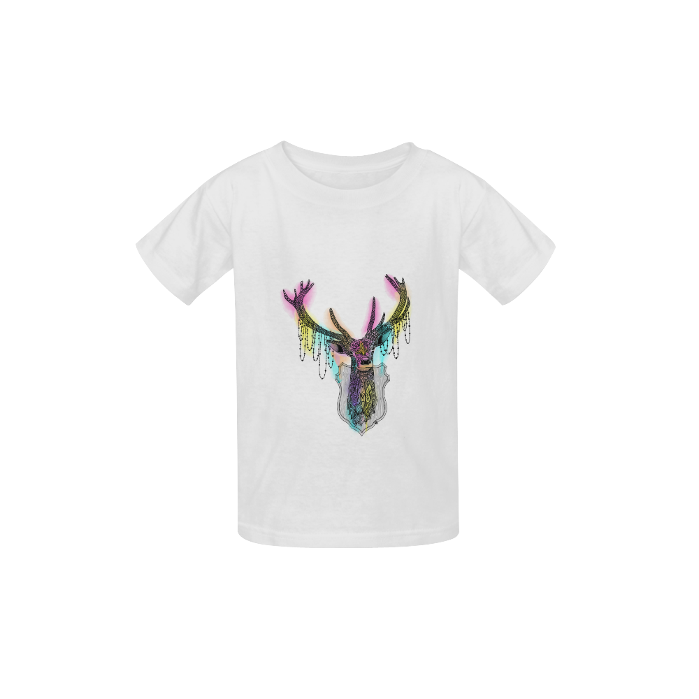 Watercolor deer head, ornate animal drawing Kid's  Classic T-shirt (Model T22)