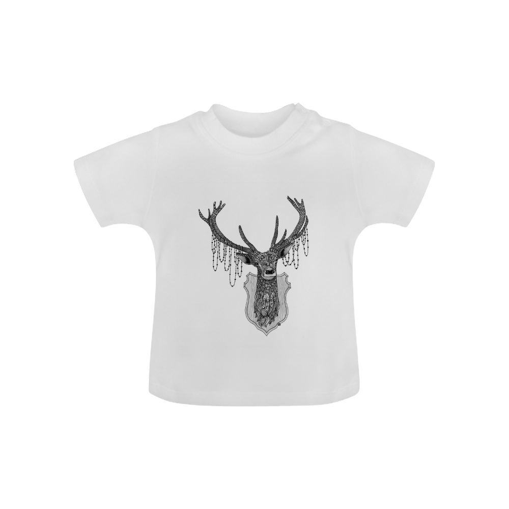 Ornate Deer head drawing - pattern art Baby Classic T-Shirt (Model T30)