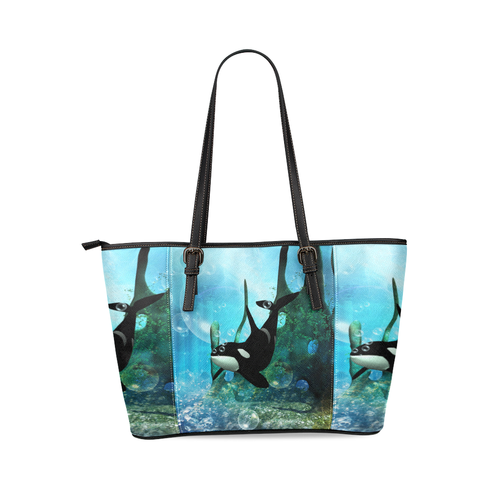 Wonderful orca Leather Tote Bag/Small (Model 1640)