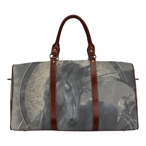 A glorious Friesian horse in gothic look on a grunge dark background Waterproof Travel Bag/Small (Model 1639)