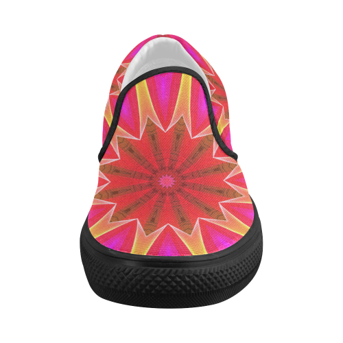 Cherry Daffodil Abstract Modern Pink Flowers Zen Women's Slip-on Canvas Shoes (Model 019)