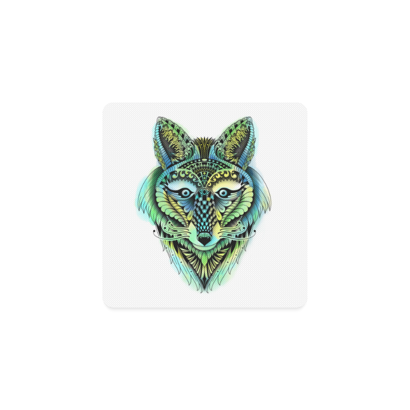 water color ornate foxy wolf head ornate drawing Square Coaster