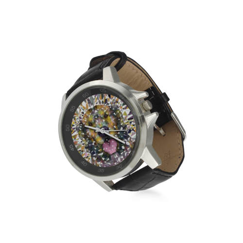 rainbow dog Unisex Stainless Steel Leather Strap Watch(Model 202)